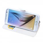 Wholesale Galaxy S6 Edge Crystal Flip Leather Wallet Case with Strap (Rainbow Flower White)
